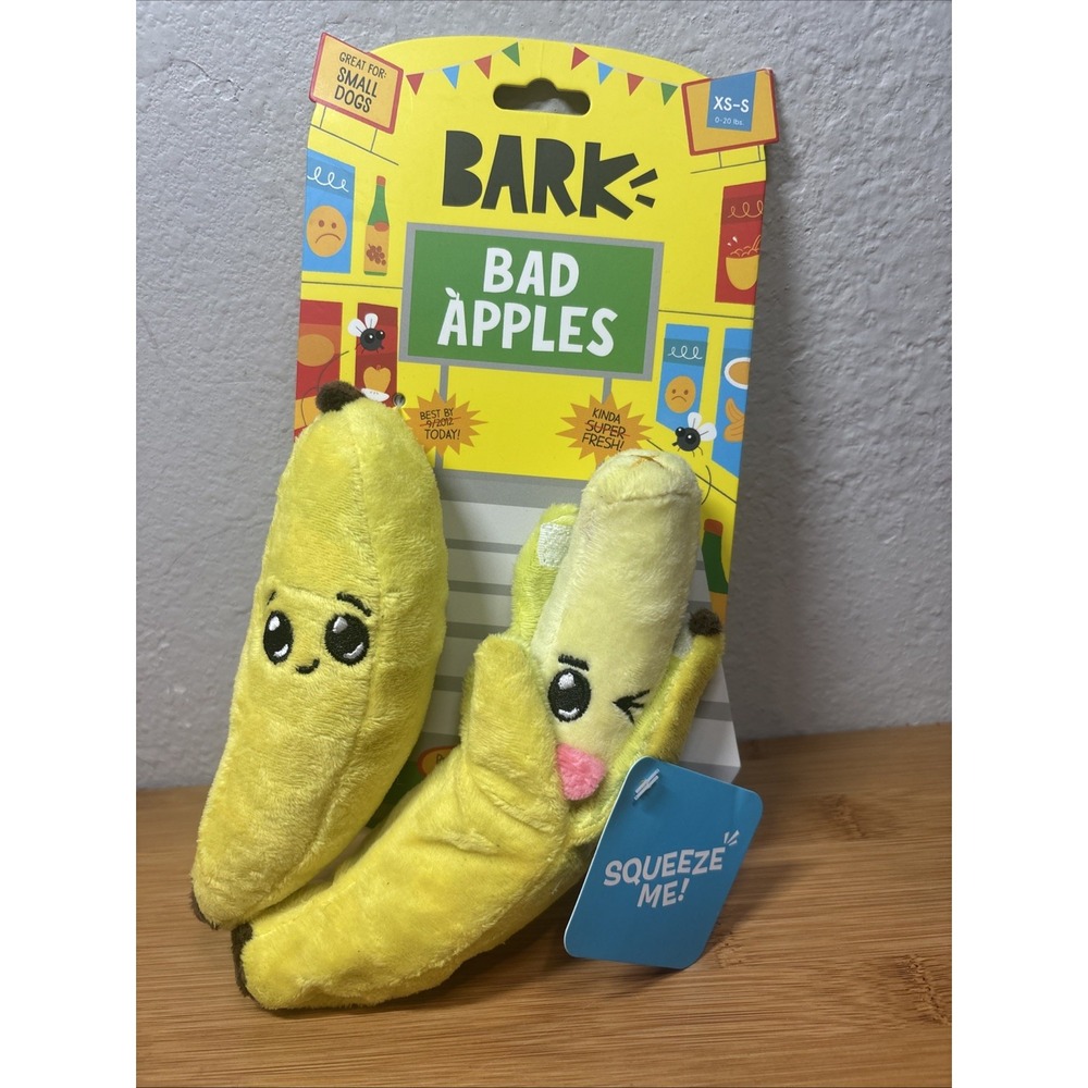 Bark Box BAD APPLES Plush Squeaky Bananas Multi-Part Dog Toy New- XS-S